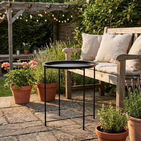 Masa pentru gradina Heinner, 46x53 cm, otel, negru