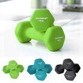 Set gantere fitness 6 piese cu suport, 2 x 1 kg + 2 x 2 kg + 2 x 3 kg, Songmics, neopren, verde/teal/gri inchis