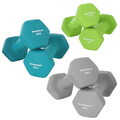 Set gantere fitness 6 piese cu suport, 2 x 1 kg + 2 x 2 kg + 2 x 3 kg, Songmics, neopren, verde/teal/gri deschis