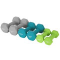 Set gantere fitness 6 piese cu suport, 2 x 1 kg + 2 x 2 kg + 2 x 3 kg, Songmics, neopren, verde/teal/gri deschis