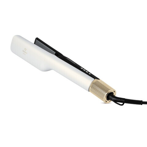 Placa de par cu uscator, 2 in 1 Fashion TV, Pearl White-Gold, 1000W, 230°C, 3 viteze, 3 trepte de temperatura, invelis ceramic, alb