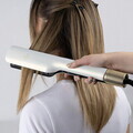 Placa de par cu uscator, 2 in 1 Fashion TV, Pearl White-Gold, 1000W, 230°C, 3 viteze, 3 trepte de temperatura, invelis ceramic, alb