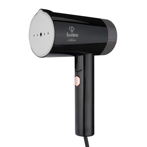 Aparat de calcat cu aburi portabil, pliabil Fashion TV, Matte Black-Rose Gold, 1000W, 100 ml, invelis ceramic, negru