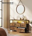 Comoda cu 5 sertare si iluminare LED, Songmics, priza integrata, 98.7x30x68.1 cm, maro rustic/negru