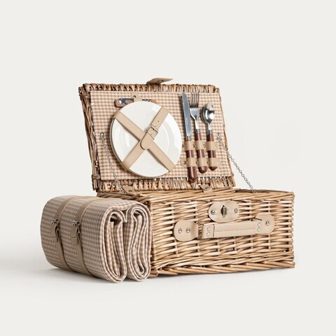 Cos de picnic 2 persoane Elvora, Homla, 38x25.5x18 cm, rachita, multicolor