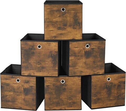 Set 6 cutii de depozitare pliabile, Songmics, 30x30x30 cm, material Oxford/carton, maro rustic