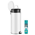 Cos de gunoi cu pedala 30L + 15 saci menajeri, Songmics, capac soft-close, otel, alb