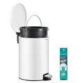 Cos de gunoi cu pedala 20L + 15 saci menajeri, Songmics, capac soft-close, otel, alb