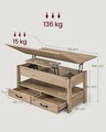 Masuta de cafea cu blat rabatabil, Vasagle Lift-Top, 100x50x49.1-64.1 cm, PAL/otel, camel