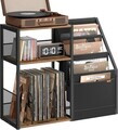 Suport pentru pick-up, Vasagle, spatiu depozitare pana la 140 discuri, 81x30x69 cm, maro rustic