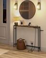 Consola ingusta cu priza si USB, Vasagle, 100x15x80 cm, PAL/otel, maro vintage/negru