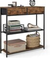 Consola cu sertare textile si rafturi, 76x24x80 cm, tesatura Oxford/PAL/otel, maro rustic/negru