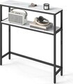 Consola cu 2 rafturi, Vasagle, 80x20x80 cm, PAL/otel, alb marmura/negru