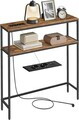 Consola cu priza si USB, Vasagle, 80x20x80 cm, PAL/otel, maro rustic/negru