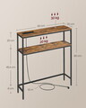 Consola cu priza si USB, Vasagle, 80x20x80 cm, PAL/otel, maro rustic/negru