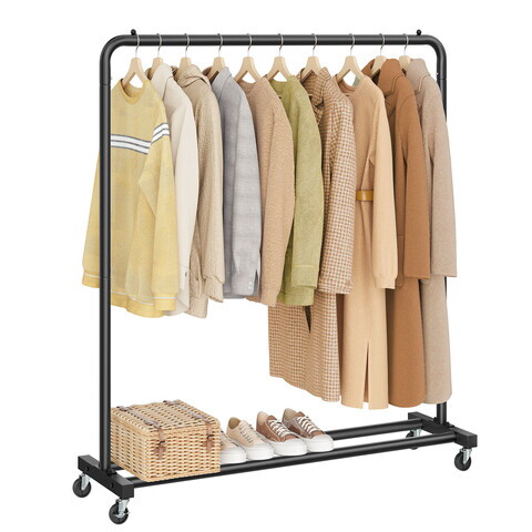 Suport pentru umerase, Songmics, cu roti, 110x38x141.5 cm, otel, negru