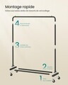 Suport pentru umerase, Songmics, cu roti, 110x38x141.5 cm, otel, negru