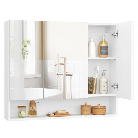 Dulap baie cu oglinda, Vasagle Kailyn, montare pe perete, 90x16.5x75 cm, PAL/sticla, alb
