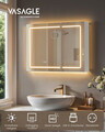 Dulap baie cu oglinda, Vasagle, iluminare LED, functie anti-aburire, prize, 80x60x16.5 cm, PAL/MDF, alb