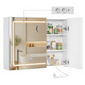 Dulap baie cu oglinda, Vasagle, iluminare LED, functie anti-aburire, prize, 80x60x16.5 cm, PAL/MDF, alb