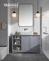 Dulap pentru baie / masca de lavoar Vasagle, cu raft deschis si dulap dublu, 90x30x60 cm, MDF, gri