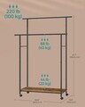Suport dublu pentru umerase, Songmics, cu roti, 98.5x39.6x156.8 cm, otel, maro