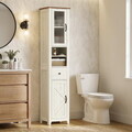 Dulap baie inalt Vasagle Liry, cu sertar si rafturi, 33x31.5x171 cm, MDF/PAL, alb rustic/maro