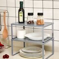 Raft bucatarie 2 niveluri, Songmics, organizator condimente, 32x22.9x15.4 cm, metal, argintiu