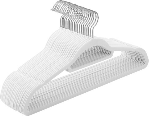 Set 20 umerase catifelate, Songmics, antialunecare, max 5 kg, cu bara pentru cravate, alb