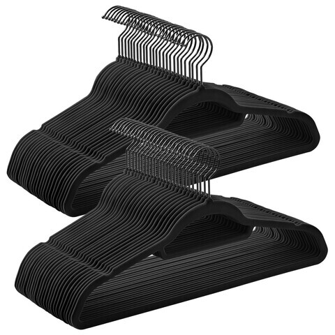 Set 50 umerase catifea, Songmics, antialunecare, carlig rotativ negru, max 5 kg, negru