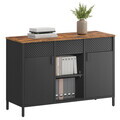 Dulap metalic multifunctional cu 2 usi, Songmics, rafturi reglabile, 110x40x76 cm, otel, maro/negru
