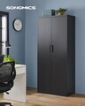 Dulap metalic birou, Songmics, 4 rafturi, cu incuietoare, 80x40x180 cm, otel, negru
