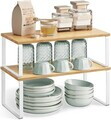 Set 2 organizatoare dulap bucatarie, Songmics, 39.7x19.5x15.8 cm, metal/lemn, alb/bej