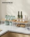 Set 2 organizatoare dulap bucatarie, Songmics, 39.7x19.5x15.8 cm, metal/lemn, alb/bej