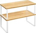 Set 2 organizatoare dulap bucatarie, Songmics, 39.7x19.5x15.8 cm, metal/lemn, alb/bej
