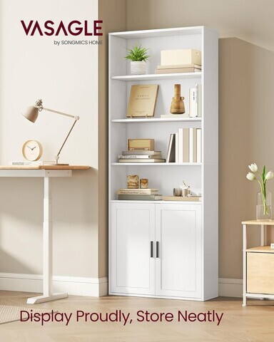 Biblioteca cu 6 niveluri, Vasagle, 60x24x175 cm, PAL/MDF, alb