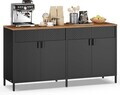 Bufet metalic depozitare 4 usi, Vasagle, rafturi reglabile, 141x40x76 cm, otel, maro rustic/negru