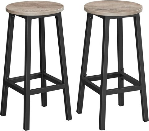Set 2 scaune de bar, Vasagle, 32x65 cm, PAL/otel, grej/negru
