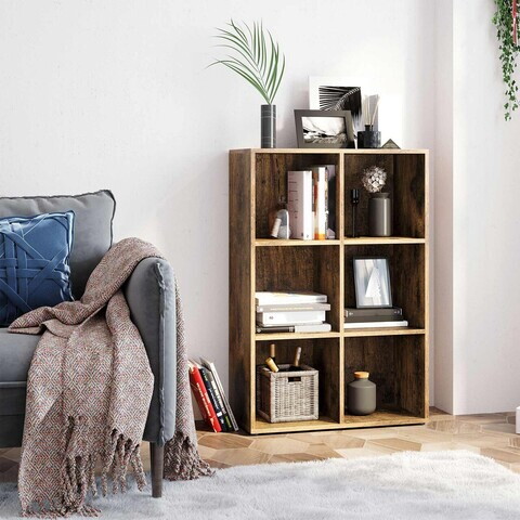 Biblioteca cu 6 compartimente, Vasagle, 65.5x30x97.5 cm, PAL, maro rustic