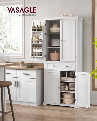 Dulap bucatarie, Vasagle, 2 corpuri, sertar si rafturi reglabile, 76x40x182.1 cm, MDF, alb
