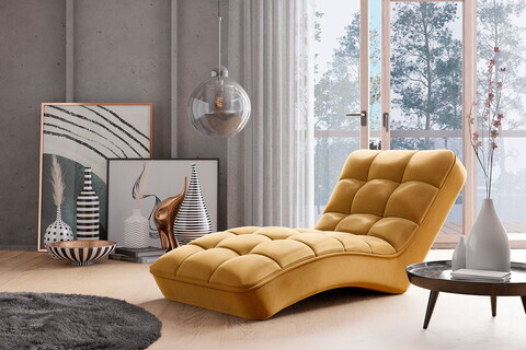 Sezlong living ELTAP, LOR-45NU, Loren, 170x85x85 cm, lemn/poliester, galben