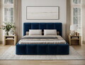 Pat tapitat cu somiera si lada depozitare, 180x200 cm, ELTAP, 160-SET1-1.8, Edvige, lemn/poliester, albastru inchis