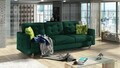 Set canapea extensibila 3 locuri si fotoliu ELTAP, Asgard, 235x95x86 cm / 107x92x86 cm, lemn/poliester, verde inchis