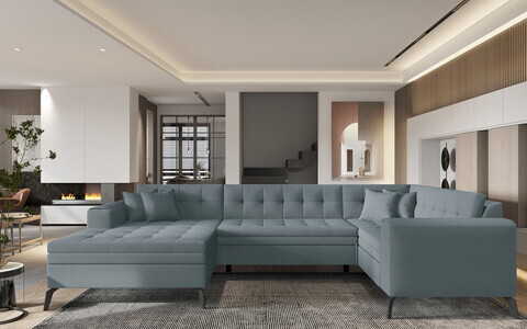 Coltar extensibil stanga 5 locuri ELTAP, MON-LT-100SA, Montez, 340x180x93 cm, lemn/poliester, albastru
