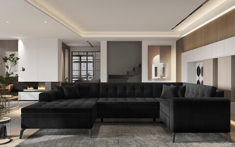 Coltar extensibil stanga 5 locuri ELTAP, MON-LT-10LU, Montez, 340x180x93 cm, lemn/poliester, negru