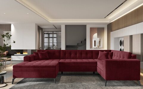 Coltar extensibil stanga 5 locuri ELTAP, MON-LT-25LO, Montez, 340x180x93 cm, lemn/poliester, rosu