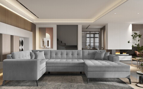 Coltar extensibil dreapta 5 locuri ELTAP, MON-RT-03NU, Montez, 340x180x93 cm, lemn/poliester, gri deschis