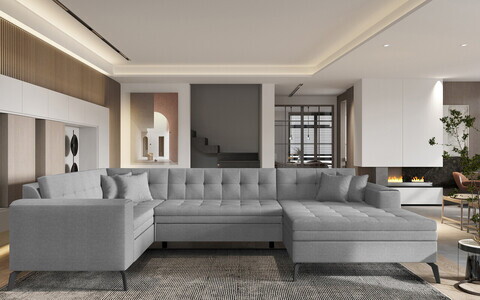 Coltar extensibil dreapta 5 locuri ELTAP, MON-RT-04FL, Montez, 340x180x93 cm, lemn/poliester, gri deschis
