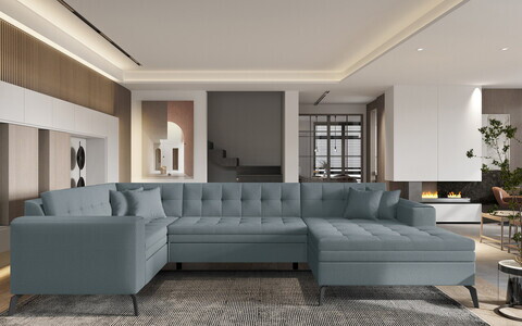 Coltar extensibil dreapta 5 locuri ELTAP, MON-RT-100SA, Montez, 340x180x93 cm, lemn/poliester, albastru