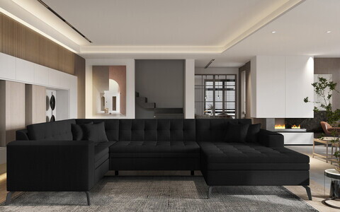 Coltar extensibil dreapta 5 locuri ELTAP, MON-RT-10FL, Montez, 340x180x93 cm, lemn/poliester, negru